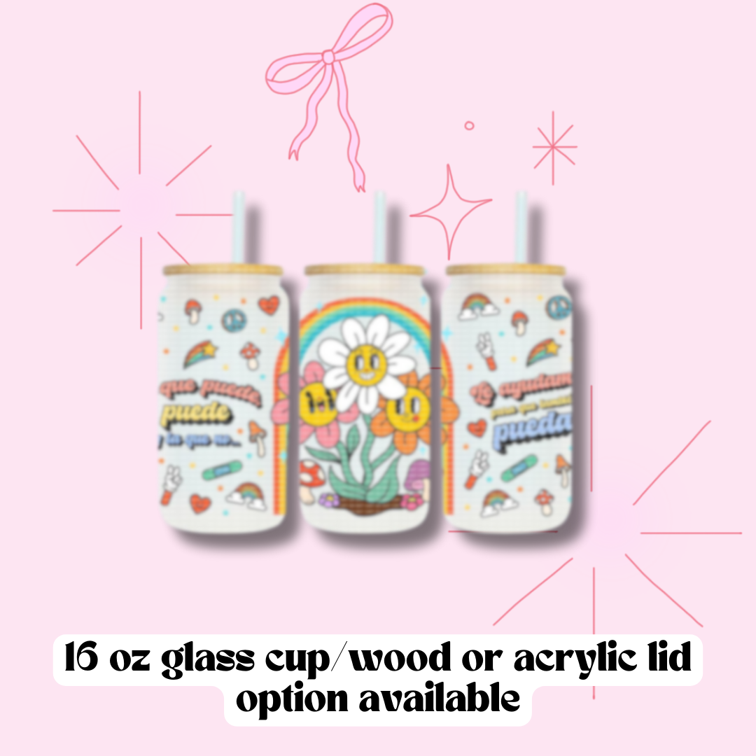 La Que Puede 16 oz Glass Cup