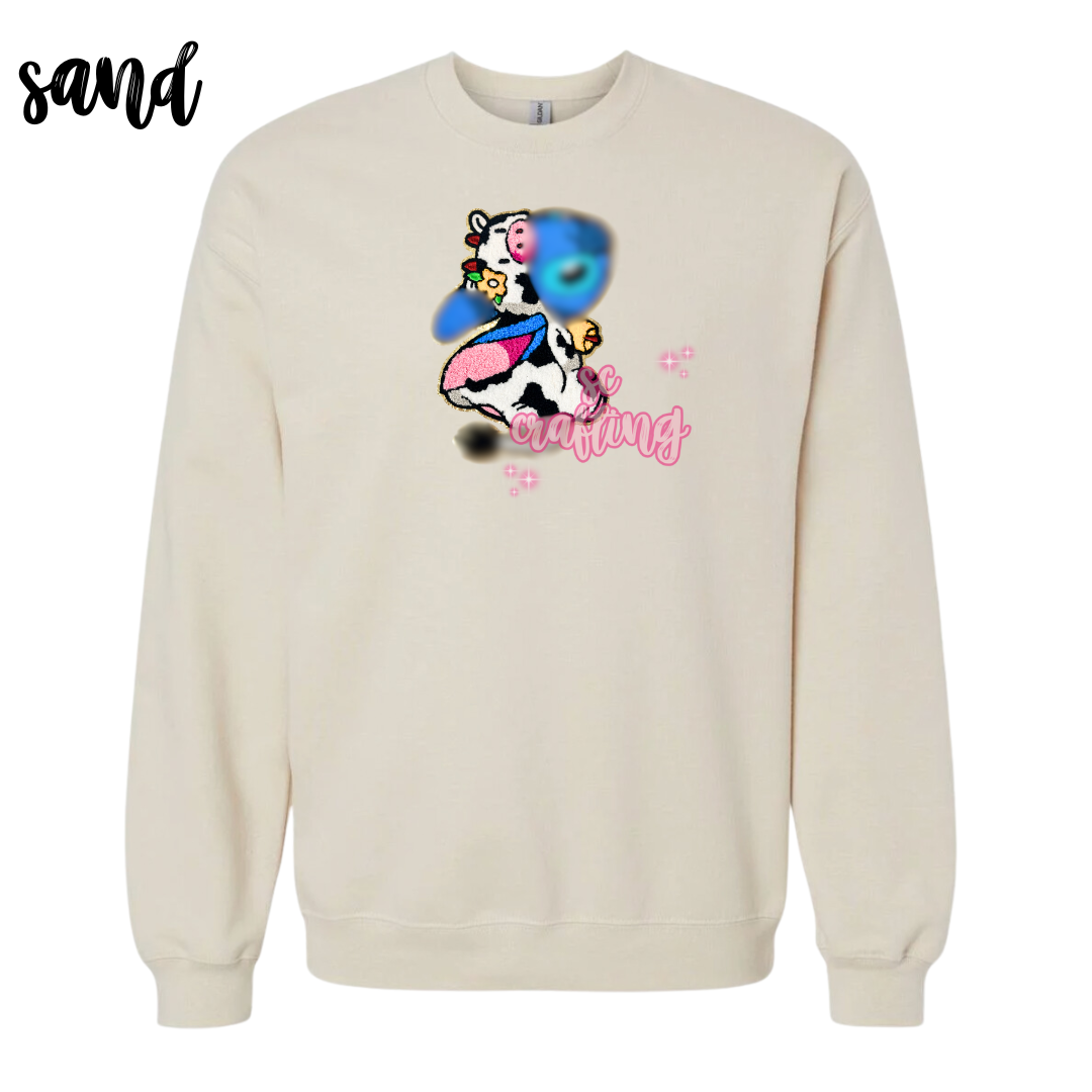 Blue Cow Patch Crewneck