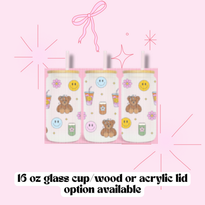 Happy Teddy 16 oz Glass Cup