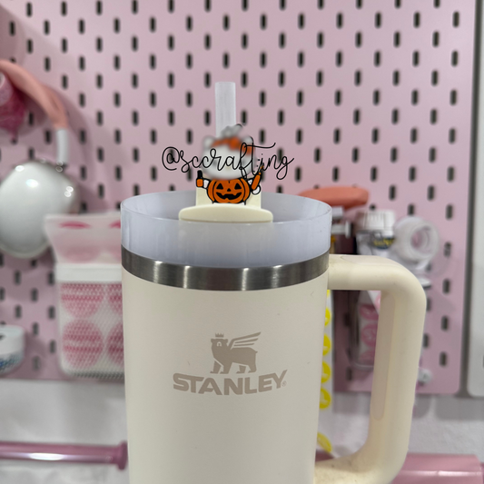 Kitty Pumpkin Nail Tech Straw Topper