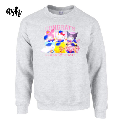 Pink Kitty Graduation Crewneck