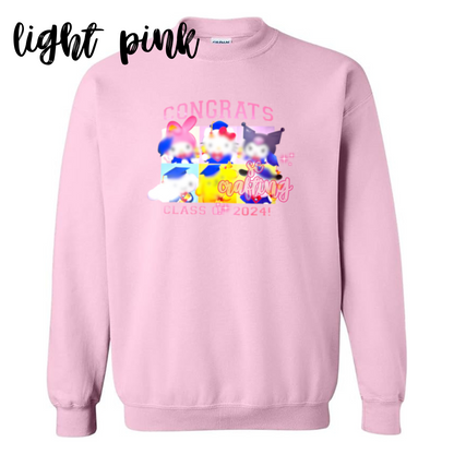 Pink Kitty Graduation Crewneck