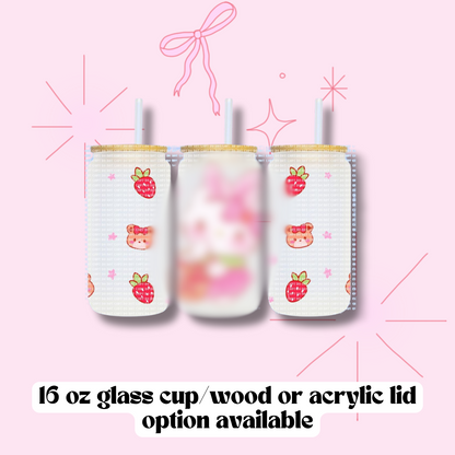 Kitty Strawberry Basket 16 oz Glass Cup
